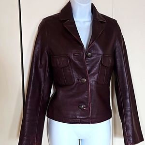 Robo  Leather  Burgundy Color  Leather Blazer jacket   Size  Small